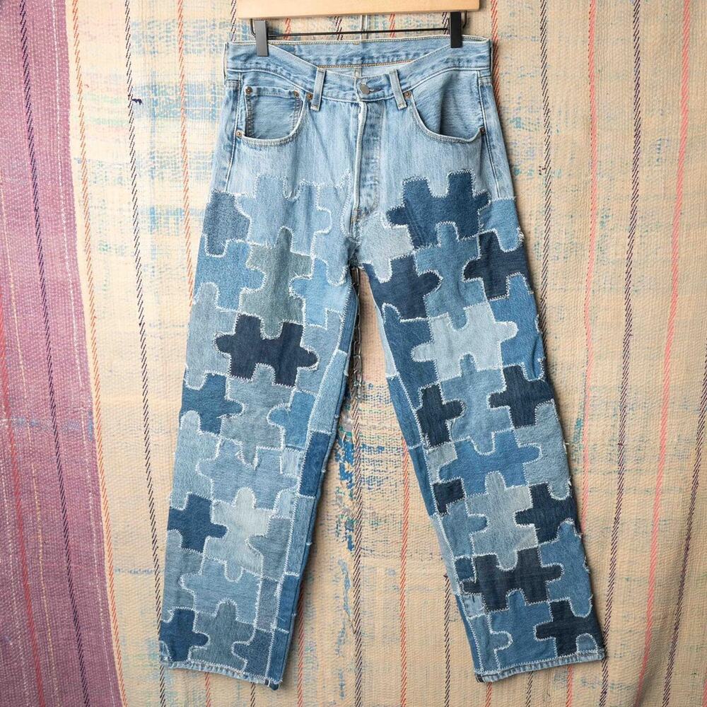 Custom levis patchwork jeans 32 x 30